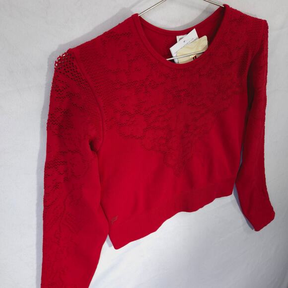 Fabletics Top Womens L Red Flora Seamless Floral Jacquard Compression Breathable - Picture 3 of 11